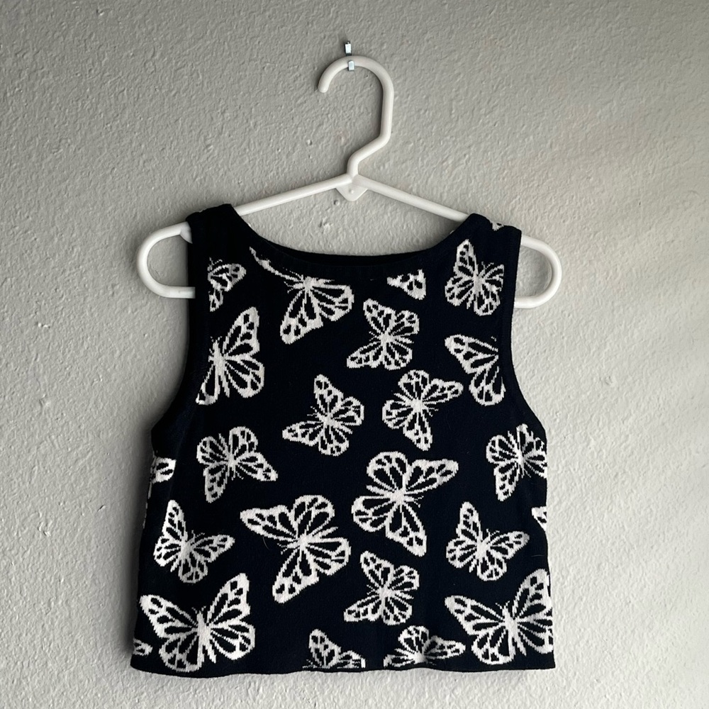 Girls Butterfly Print Black and White Top